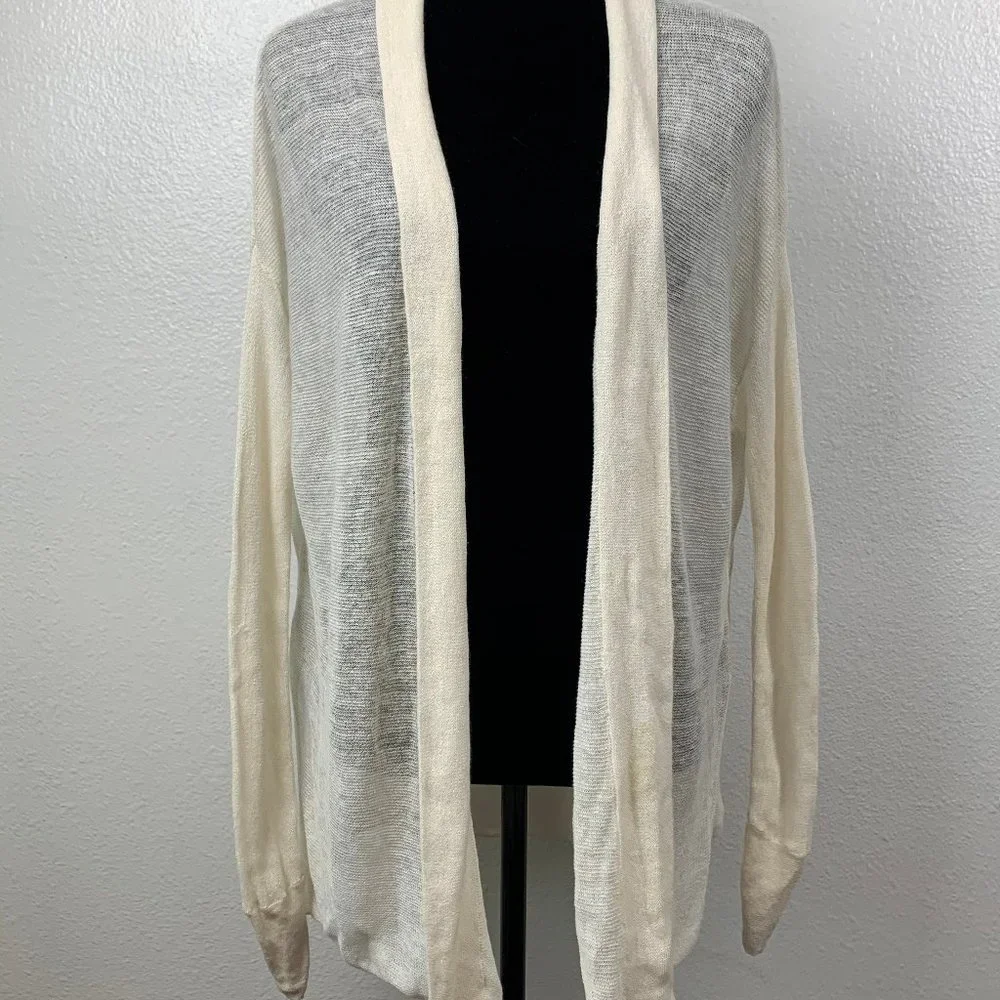 Vince‎ Linen Blend Cream Open Front Cardigan